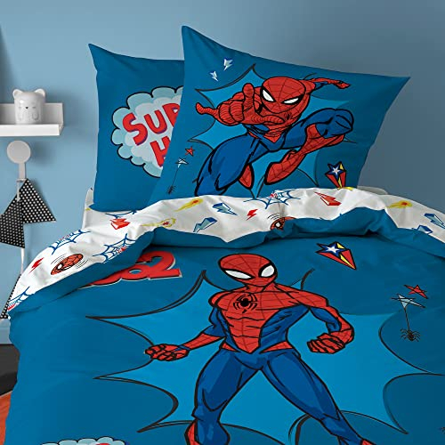 CTI Bettwäsche Bedruckt, 100 % Baumwolle, Motiv: Spiderman Home Avenger, 140 x 200 cm, Blau