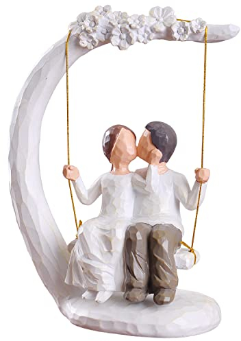 Romantic Couple Figurines in Love Wife Gifts from Husband Hand Painted Sweet Couple Gift for Valentine's Day, Wedding Anniversary, Weddings - 9 inch