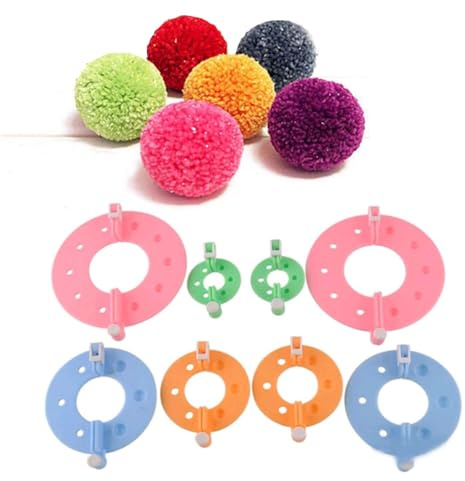 WANGCL 8-teiliges Set aus Kunststoff-Pompon-Bommeln, 4 verschiedene Größen, wiederverwendbar, zum Selbermachen, Pompon, Basteln, Flaumball, Stricken, Wolle, Garn, Weberwerkzeug