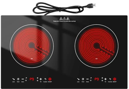 Cocina eléctrica de 24 pulgadas, estufa eléctrica, 2 quemadores de 110 V incorporados y encimera de 2400 W, visualización táctil LED, 9 calefacción, 9 temperaturas, protección contra