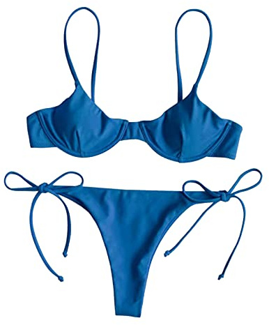 Loalirando Maillot de Bain Femme 2 Pièces Sexy Bandage Biniki Brésilien String pour Vacances Plage Bronzage, Bleu B, S