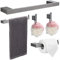 HANFU Handtuchhalter Set, 5 Stück Aluminium Badezimmer Zubehör 40cm Handtuchstange, Toilettenpapierhalter und Handtuchhaken, Bad Hardware Set Wandmontage Lochinstallation für Bad Küche, Grau