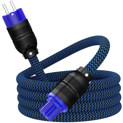 YuanYong HiFi High-End Netzkabel 4N OFC C15 Buchse Stromkabel Nylon geflochtene Hülse Kaltgerätekabel mit Rhodium beschichteten Steckern für Audio, Lautsprecher, Subwoofer, Heimkino(1,5M)