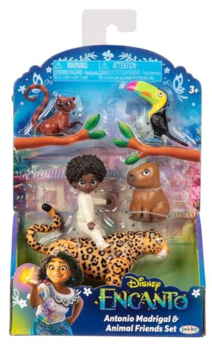 Disney Encanto - JK225581 - Antonio + Animals Figurine Set - Antonio Madrigal & 1 Jaguar, 1 Toucan, 1 Capybara and 1 Coati
