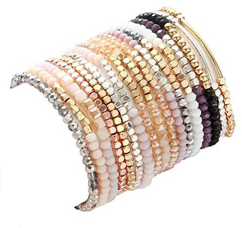 SAMOCO Boho-Perlenarmbänder für Damen, bunt, stapelbar, glitzernde Kristallperlen, mehrlagig, vielseitig, Statement-Armbänder, Stretch-Manschette, Schmuck, Geschenke, 16,5–20,3 cm, Kunststoff