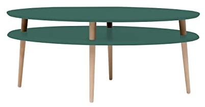 OVO Table basse haute avec plateau de rangement Largeur 110 cm x profondeur 70 cm Montage facile Bois FSC Vert bouteille