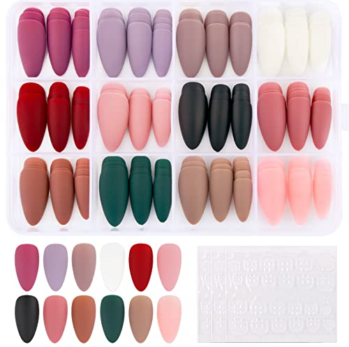 288PCS Faux Ongles Amande avec Autocollant à Ongles Nail Art Accessoire Bricolage Ongles avec Colle pour Manucure 12 Couleurs