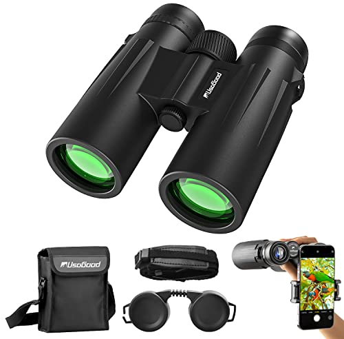 Usogood Jumelles compactes HD 10 x 42 pour Adultes, prismes BAK4, objectifs FMC, Jumelles étanches pour l'observation des Oiseaux, la randonnée, l'observation de la Faune avec Adaptateur téléphonique