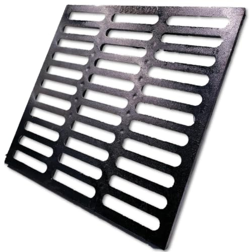 MOSINSBO Ablaufrost aus Gusseisen, Rinnenabdeckung für Einfahrt 600x600 mm | B125 Schwerlast-Außenentwässerung, schwarze Metall-Kanalabdeckung für Garage, Hof und Oberflächenwasser, quadratisch
