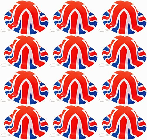 Quickdraw 12 x Mini Union Jack Bowler Hats – Plastic Adults Party Hat for Men & Women – Ideal for VE Day Celebrations & Fancy Dress Costume Events Bulk Pack