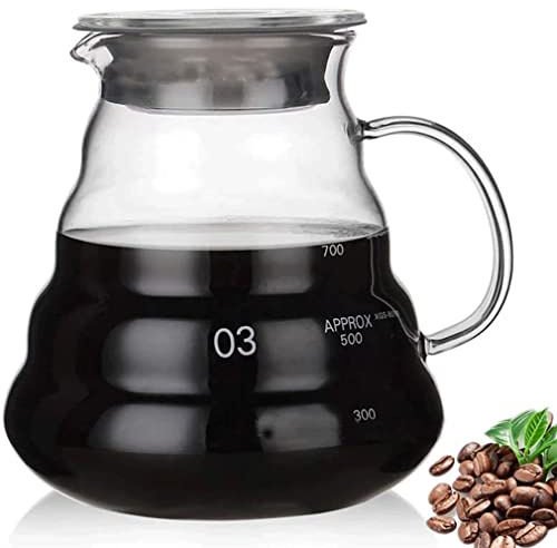 Glas-Kaffeeservierer für Tropfkaffeemaschine, Standard-Glaskaraffe, Kaffeekanne mit Deckel, transparent, 03, 800 ml