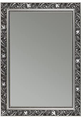 CLAMARO 'Ludwig' Antik Wandspiegel 60x80 cm mit Rahmen | Schwarz Grau Silber | Shabby Chic Vintage Barock Spiegel mit Holzrahmen | Barockspiegel inkl. Metall Aufhänger und Montagematerial