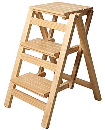 Wooden 3 Step Ladder Stool for Kitchen or Library Climb, Folding Step Stool-Shelving Ladder Wood Portable Stepladder, Wood Color