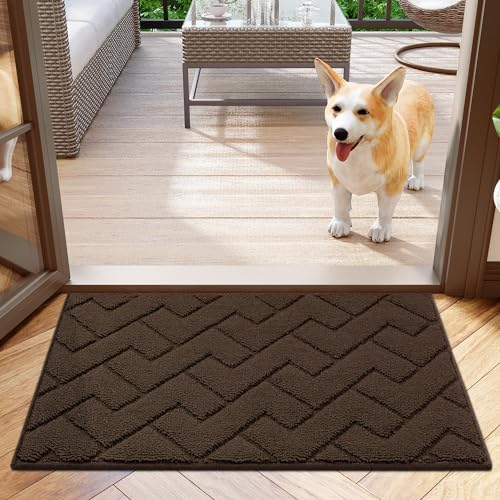 Biscpro Door Mats Indoor, Dirt Trapper Mat Absorbent Non-Slip Low Profile Doormat for Entrance, Inside, Kitchen, Front Door Mat Washable for Pets and Dogs— 50x80 cm, Coffee