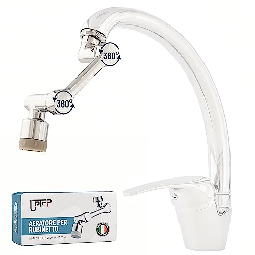 UPTEP Prolunga Rubinetto Bagno e Cucina in Ottone - Rotante 1080 Gradi, Modalità Doccetta e Rompigetto per Risparmio Idrico - Incluso Kit Montaggio e Guarnizioni