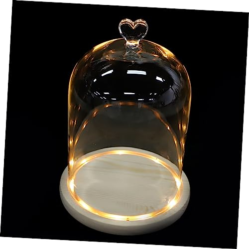 Artibetter Decorative Lights Bell Cloche Glass Dome Glass Cloche Bell Jar Glass Dome for Hand Casting Glass Dome with Solid Wood Base Led Tape Light Flower Dome White Wooden 3d Candle Manual
