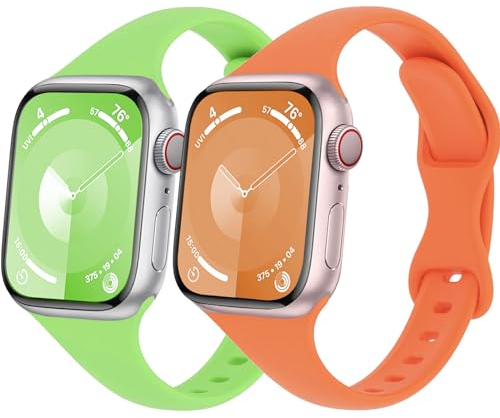Schlank Sportarmband für Apple Watch Armband 40mm 41mm 44mm 45mm Ultra/2 49mm iWatch Armbänder 38mm 42mm 46mm Herren/Damen,Dünn Weich Silikon Band für Apfelband Series 10 9 8 7 6 5 4 3 2 Se 2nd