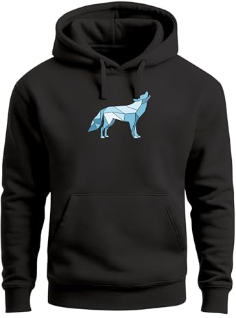 Neverless® Hoodie Herren Geometrie Polygon Tiere Print Aufdruck Wolf Motiv Kapuzen-Pullover Männer Fashion Streetstyle