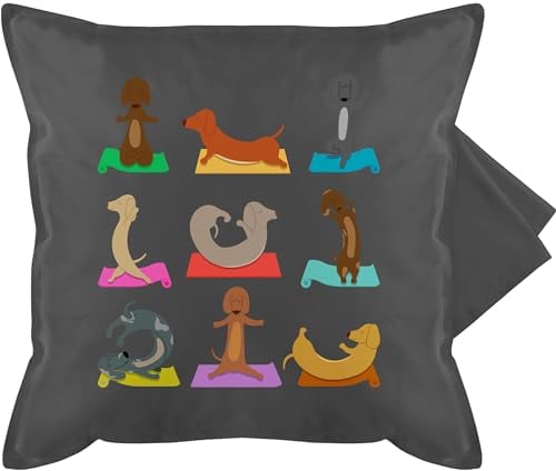 Kissenbezug - Hunde - Kissen - Dackel Yoga Dackel Lustig - 50 x 50 cm - Grau - hund kissenhülle geschenk für hundebesitzer dackelmotiv kissenbezüge mit hundemotiv kuschelkissen hundesprüchen