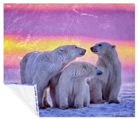 VAPOKF Polar Bear Family at Sunset weiche, gemütliche Überwurfdecke für Erwachsene und Kinder, leichte Mikrofaser-Fleece-Decke für Couch, Bett, Sofa, Reisen, 149,9 x 200,7 cm