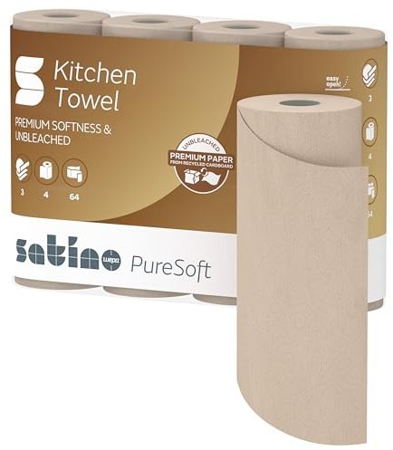 Satino PureSoft Küchenrolle 3-lagig, soft beige, 26 x 22 cm, 64 Blatt, 32 Rollen, Recycling