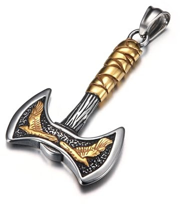 GTHIC Edelstahl Wikinger Axt Anhänger Halsketten für Männer Frauen Nordic Ravens Schmuck Geschenke, nur Anhänger JJ
