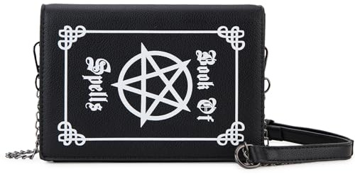 fancybag Magic Book of Spells Geldbörse für Frauen Helloween Zauberbuch Hexe Clutch Mädchen Umhängetasche mit Kette, Schwarz (Black-b)