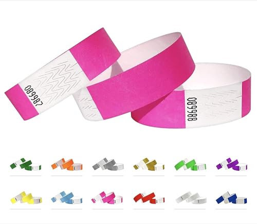 Bracelets d'identification Tyvek 19 mm, 10 000 pièces, Bracelets événementiels (Neon Rose, 10 000 Pack)