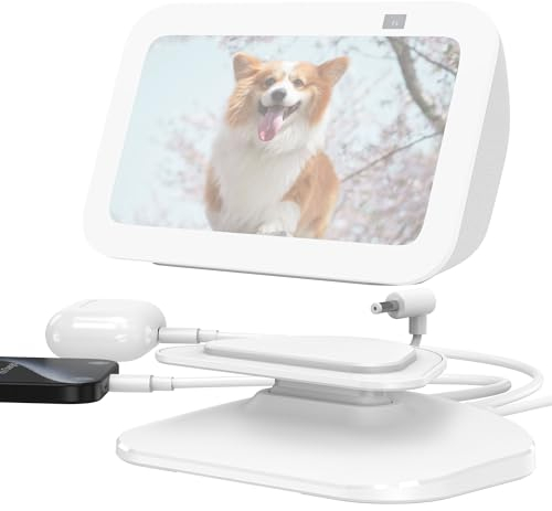PlusAcc Ständer für Show 5 & Handy mit USB-C/A-Ladeanschluss - Verstellbare Ladeständer Halterung Ladestation Basis kompatibel mit Show 5 3.Gen/iPhone/iPad (Weiß)