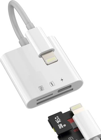 Adaptador Lector de Tarjetas SD (3en1) Lightning a SD Card Reader Micro SD Cargador Accesorios para Apple iPhone 14 13 12 11 Pro MAX 7 8 Plus para iPad Air Conector Lector Compact Flash Cable Adapter