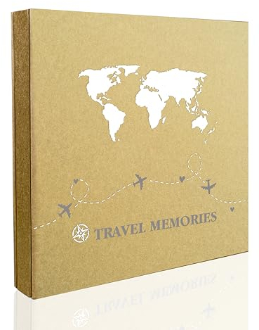 Holoary Fotoalbum, 10,2 x 15,2 cm, 600 Fotos, 5 Bilder pro Seite, 600 Taschen, 10,2 x 15,2 cm, Kraftpapier-Einband, Reise-Design, Weltkarte, Abenteuer, Urlaub, Reise-Fotoalbum