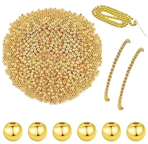 Delsen 400 Stück 4 mm Goldene Abstandshalter Perlen,Vergoldete Perlen Langlebig Rund, Glatt Zwischenperlen Nahtlos Lose Kugeln,Kleine Abstandsperlen für Armband Halskette Schmuck Handwerk Herstellung