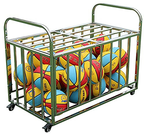 Sports Ball Cage with Wheels - Large Garage Equpment Storage Cart with Hinge Cover - Holds 30 No.5 Basketball - Stadium School Kindergarten