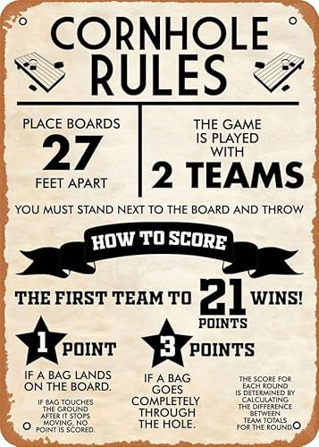 Geroclonup Games Cornhole Rules Sign Vintage Poster Retro Vintage Metal Sign Home Man Cave Art, Kitchen 30x40cm