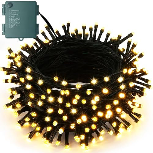 Hopelit Lichterkette Batterie 300LEDs 30m Warmweiß, Lichterkette Außen Batterie mit Timer und 9 Modi, Led Lichterkette Weihnachtsbaum Wasserdicht Batteriebetrieben für Innen, Garten, Partys