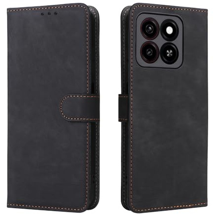 hdqICase Funda Compatible con ZTE Blade A35 | Bloqueo RFID Protectora de Cuero Magnética Tapa Abatible Carcasa