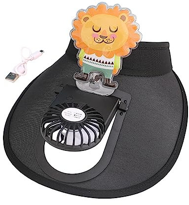Sun Hat Built in Fan Summer Fans Hat Adjustable Speed USB Charging Casual Lightweight Portable Breathable Mini Fan Hat for Kids Adults Beach, Lion Black
