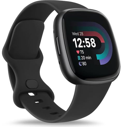 Mugust Armband für Fitbit Versa 4 Armband Damen und Herren, Weiches Silikon Sport Ersatzarmband für Fitbit Sense Armband/Fitbit Sense 2 Armband (Large, Schwarz)