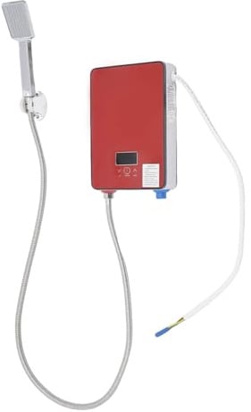 Elektronischer Durchlauferhitzer, 6500W Instant Warmwasserbereiter mit Dusche LED Temperaturanzeige für Küche Bad Zuhause (Rot)