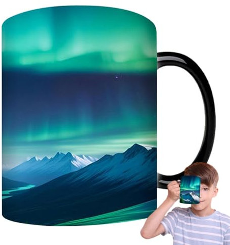 Mxshc Coffee Mugs Ceramic Color Changing Mugs, Northern Lights Valentine's Day Coffee Mug Heat Changing Mug Tea Mug for Everyday Coffee, Tea Or Hot Chocolate 350 Ml