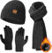 Schwarz Mütze Schal Handschuhe Set Damen Herren, Touchscreen Handschuhe Damen Winter Mütze Damen Winter Schal Damen Winter, Winterset Handschuhe Mütze Schal Set Damen Geschenke für Frauen Weihnachten