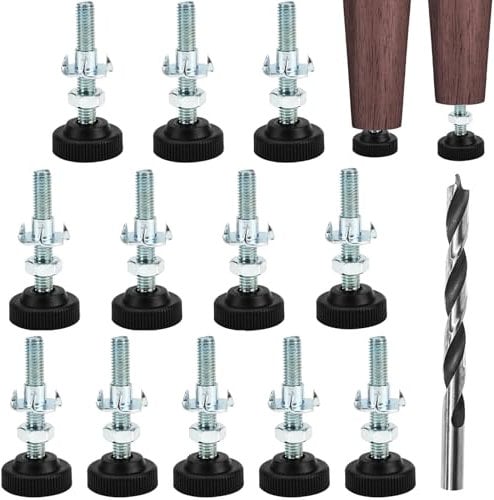 CECOMBINE Levelling Feet, 12 Pack Furniture Feet Adjustable M8 x 50mm Adjustable Table Leg, Heavy Duty Silent Non-Slip Floor Protector with T-Nuts and Screw Nuts for Furniture