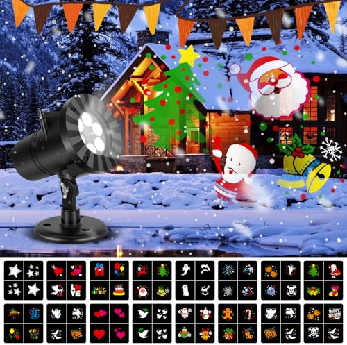 Projektor Weihnachten, Projektorlampe Weihnachten Licht IP65 Wasserdichte mit 16 Muster, Halloween Weihnachten Projektor für Außen Innen Garten Deko, Partys Weihnachten, Halloween