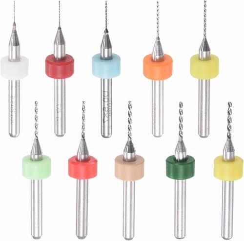 KEWAYO 10 Stück Micro Bohrer Set,Spiralbohrer PCB Druckplatine Gravierbohrer Bits Set für rauen Stein, Schmuck,CNC, weiche Metalle, Druckschaltung, Gravu (0.6-1.5mm)