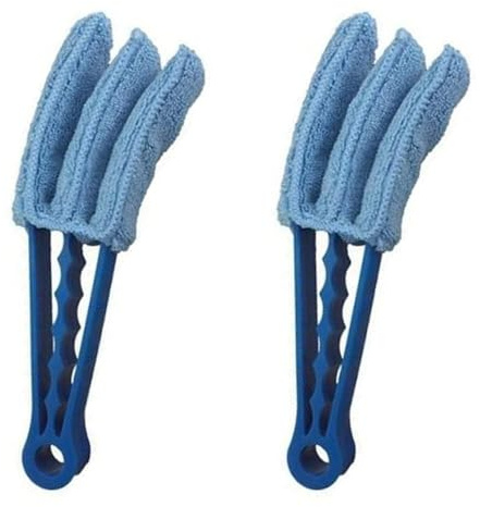 2Pcs Wet Dry Venetian Window Blind Cleaner Microfiber Brush 3 Pronged Washable Duster (Blue)