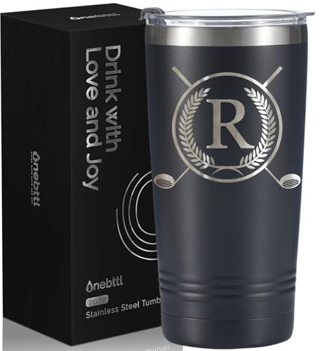 Onebttl Golf Gifts for Men with Initial for Golfer & Golf Lovers, 20oz Travel Mug with Golf Design, Perfect Gifts for Men, Birthday, Christmas - R