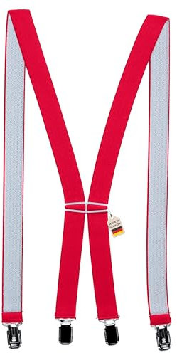 Zukunftsenkel Hosenträger 4 Starke Clips X-Form 2,5cm Breite Herren Damen Skihose Arbeitshose Verstellbar und Elastisch Fasnacht H-Form (Rot)