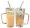 RRMMAN Glass Cups with Lids and Straws, 2PCS 250ml/8.5oz Clear Glass Straw Cup, Glass Water Cup,Smoothie Cup,Beer Cup,Ice Coffee Cup,Fits in Cup Holder Glass Tumbler with Handle for Cocktail Soda Ice