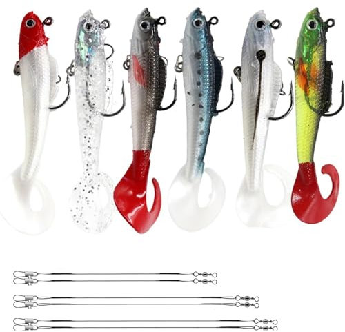 6pcs Pike Lures with 10cm 15cm 20cm 25cm 30cm Wire Traces, Fishing lure Accessories, Silicone Pike Fishing Lures with Hooks, Perch Lures for Freshwater Saltwater
