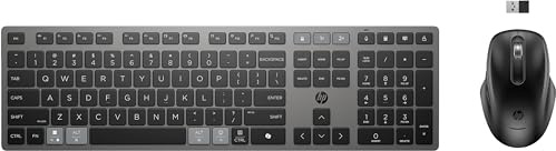 HP 725 - Keyboard and Mouse Set - Multifunctional, Rechargeable, Powered with Super Capacitor - Full Size - Wireless - Bluetooth, 2.4 GHz - German - Nightcase Black - Smart Buy